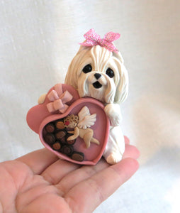 Maltese Valentine Candy Box and Cupid hand Sculpted Collectible