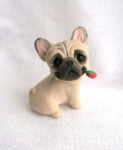 French Bulldog with a Rose Hand Sculpted Collectible