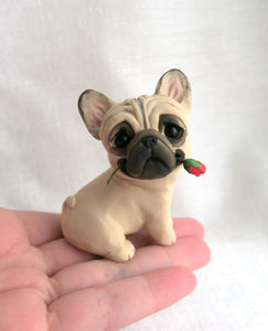 French Bulldog with a Rose Hand Sculpted Collectible