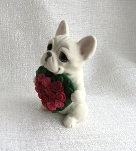French Bulldog with Roses heart Hand Sculpted Collectible
