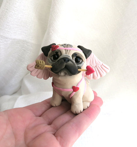 Valentine Cupid Pug Hand Sculpted Collectible