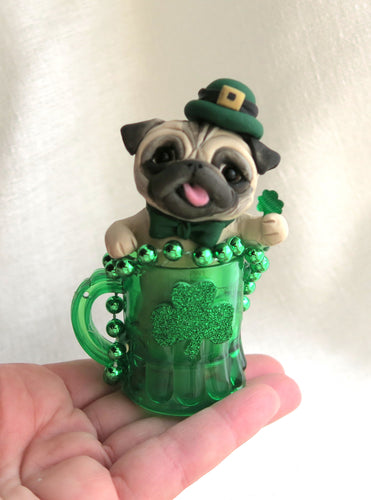 St. Patrick's Day Pug Hand Sculpted Collectible