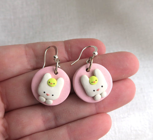 Spring Bunny & Chick Earrings Clay Sculpted Jewelry