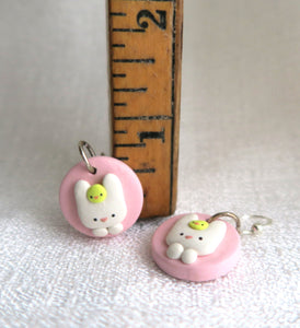 Spring Bunny & Chick Earrings Clay Sculpted Jewelry