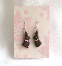 Load image into Gallery viewer, Chocolate &quot;Candy&quot; Bunny Earrings Clay Sculpted Jewelry