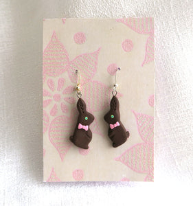 Chocolate "Candy" Bunny Earrings Clay Sculpted Jewelry