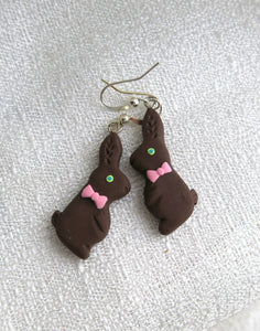 Chocolate "Candy" Bunny Earrings Clay Sculpted Jewelry