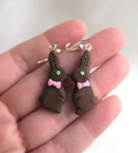 Load image into Gallery viewer, Chocolate &quot;Candy&quot; Bunny Earrings Clay Sculpted Jewelry