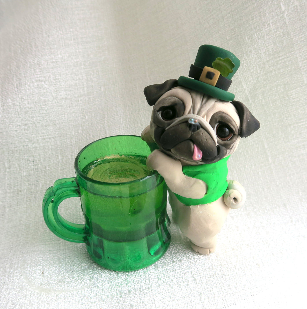 St. Patrick's Day Pug Hand Sculpted Collectible