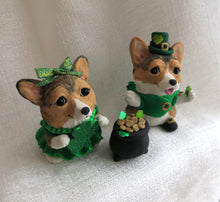 Load image into Gallery viewer, St. Patrick&#39;s Day Corgi Couple Hand Sculpted Collectible