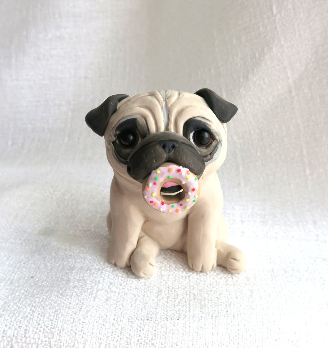 Pug with a Donut Hand Sculpted Collectible