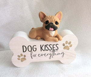 French Bulldog "Dog Kisses" bone sign hand sculpted Collectible Decor