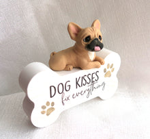 Load image into Gallery viewer, French Bulldog &quot;Dog Kisses&quot; bone sign hand sculpted Collectible Decor
