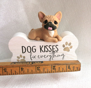 French Bulldog "Dog Kisses" bone sign hand sculpted Collectible Decor