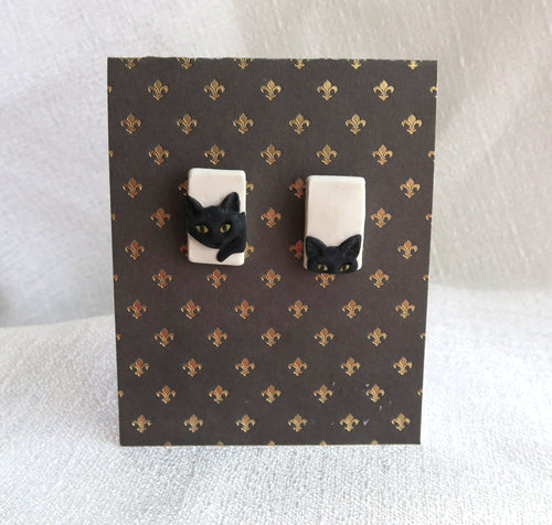 Black Cat Earrings Clay Sculpted Jewelry