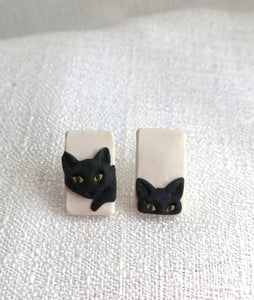 Black Cat Earrings Clay Sculpted Jewelry