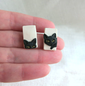 Black Cat Earrings Clay Sculpted Jewelry
