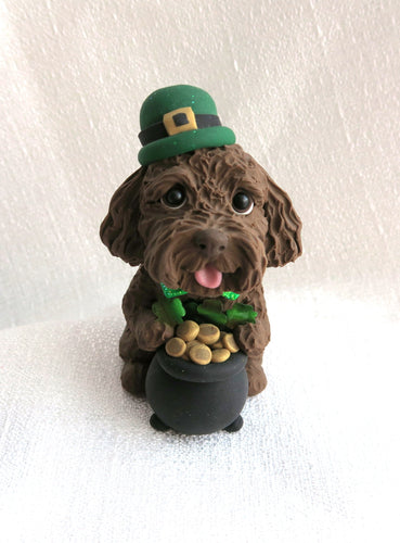 St. Patrick's Day Labradoodle, Poodle Mix Hand Sculpted Collectible