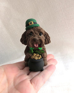St. Patrick's Day Labradoodle, Poodle Mix Hand Sculpted Collectible
