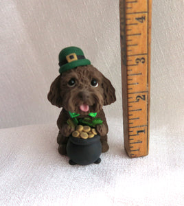 St. Patrick's Day Labradoodle, Poodle Mix Hand Sculpted Collectible