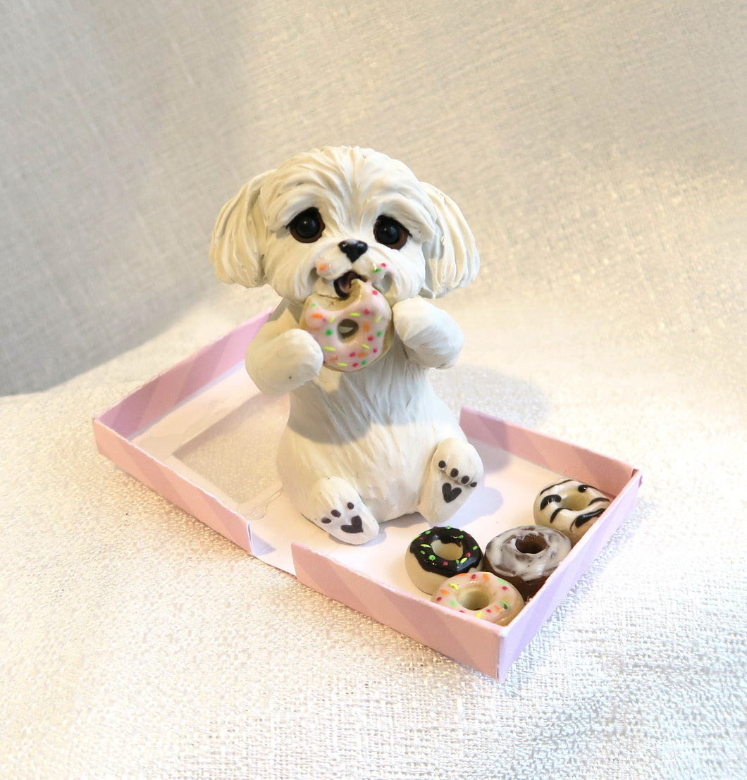 Maltese getting into the Donuts! Hand Sculpted Collectible