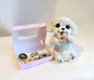 Maltese getting into the Donuts! Hand Sculpted Collectible