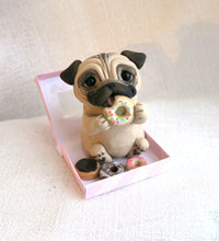 Load image into Gallery viewer, Pug getting into the Donuts! Hand Sculpted Collectible
