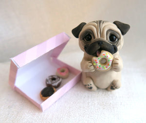 Pug getting into the Donuts! Hand Sculpted Collectible