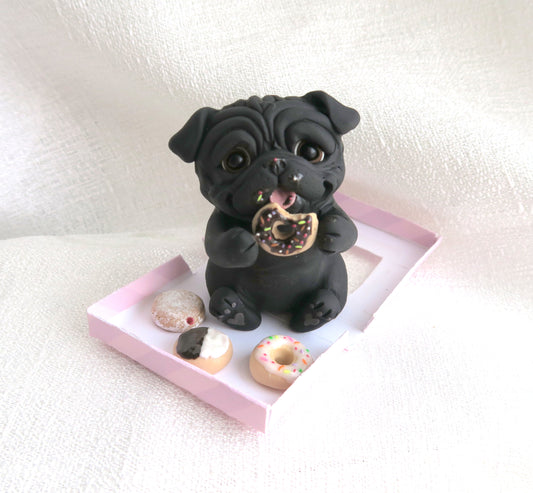 *RESERVED ORDER* Pug getting into the Donuts! Hand Sculpted Collectible