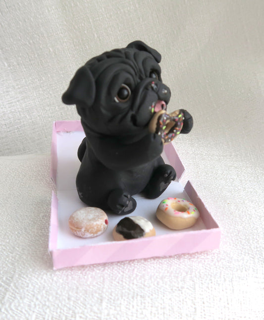 *RESERVED ORDER* Pug getting into the Donuts! Hand Sculpted Collectible