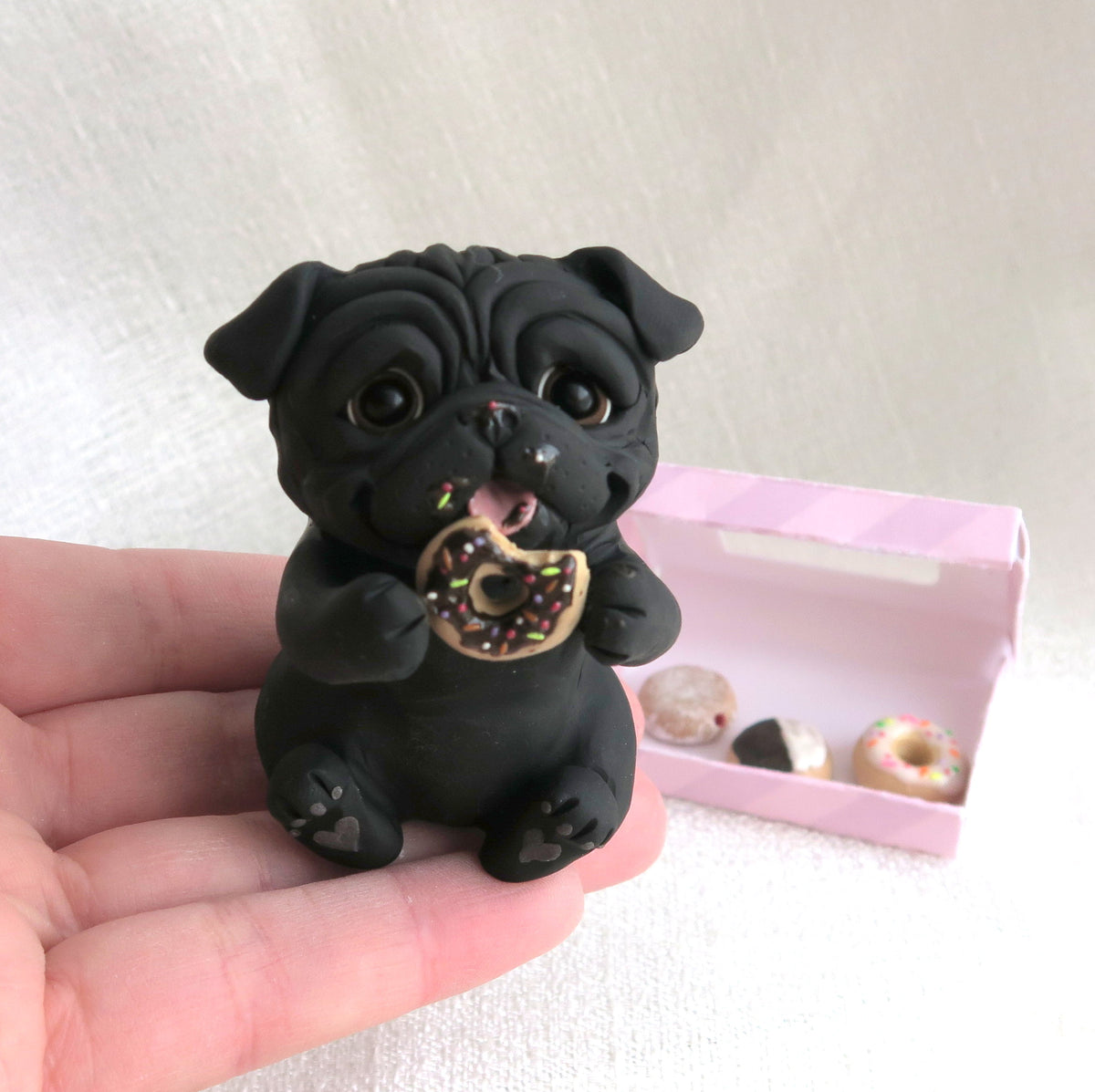 *RESERVED ORDER* Pug getting into the Donuts! Hand Sculpted Collectible