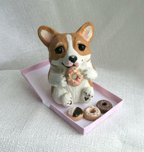 Corgi getting into the Donuts! Hand Sculpted Collectible
