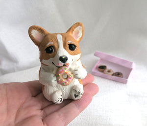 Corgi getting into the Donuts! Hand Sculpted Collectible