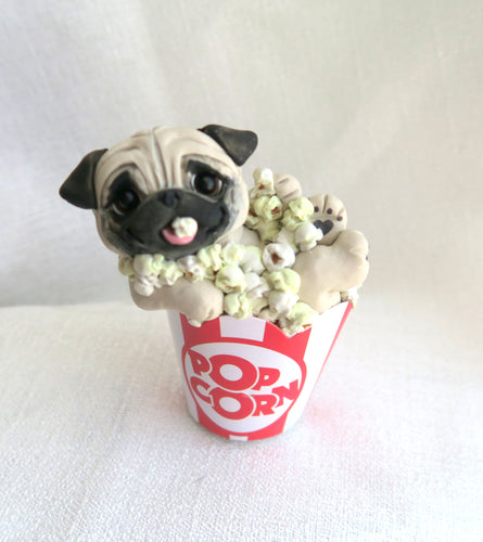 Pug Movie Night! Popcorn Collectible Hand Sculpted Mini