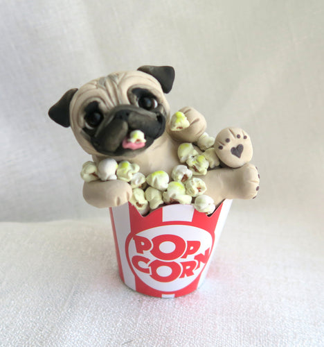 Pug Movie Night! Popcorn Collectible Hand Sculpted Mini