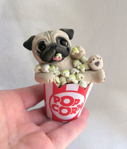 Pug Movie Night! Popcorn Collectible Hand Sculpted Mini