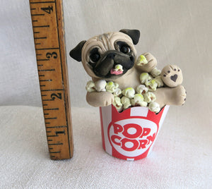 Pug Movie Night! Popcorn Collectible Hand Sculpted Mini
