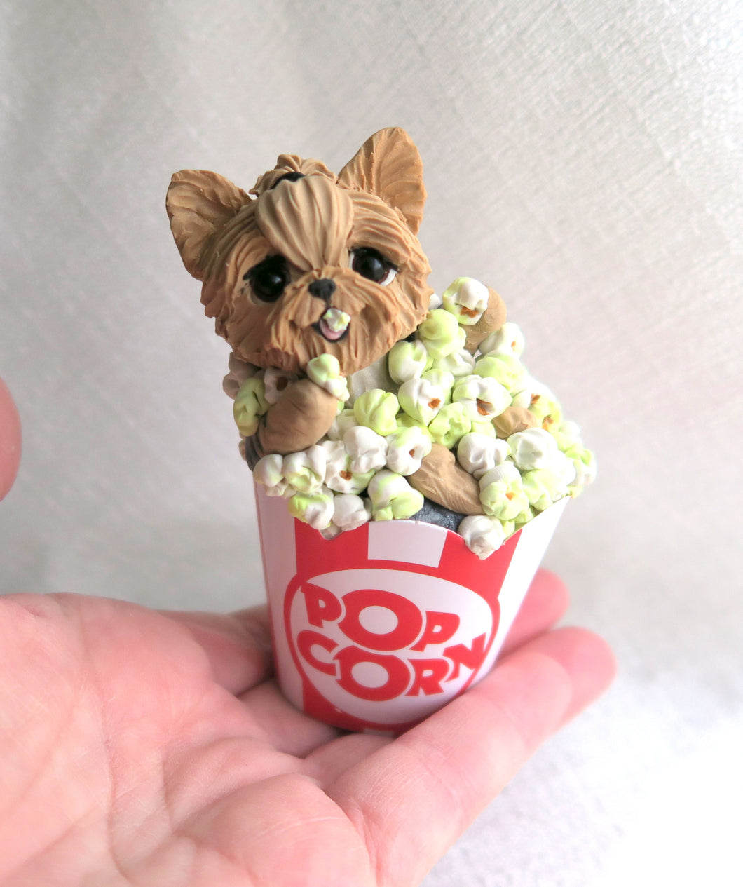 Yorkshire Terrier Movie Night! Popcorn Collectible Hand Sculpted Mini