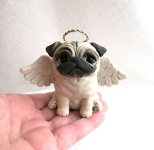 Pug Angel with wings and a halo Hand sculpted Clay Collectible