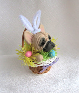 Easter French Bulldog in basket Hand Sculpted Collectible