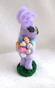 Purple Easter bunny suit Pug with Eggs Hand Sculpted Collectible