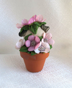 Flower Pot Pug Hand Sculpted Collectible