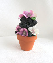 Load image into Gallery viewer, Flower Pot Black Pug Hand Sculpted Collectible