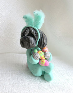 Light Turquoise Easter bunny suit Havanese with Eggs Hand Sculpted Collectible