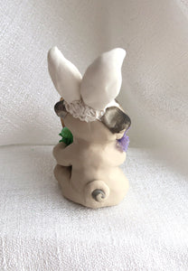 Easter bunny Ears Pug with Basket of Eggs Hand Sculpted Collectible