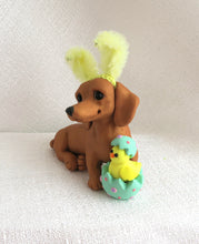 Load image into Gallery viewer, Easter bunny Ears Dachshund with Chick in Egg Hand Sculpted Collectible
