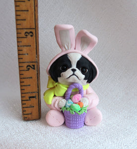 Easter Japanese Chin in basket Hand Sculpted Collectible