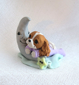 Sleepy Time Cavalier King Charles Spaniel in PJs with Moon Hand Sculpted Collectible