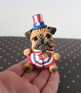 Americana Brussels Griffon 4th of July Hand sculpted Clay Collectible