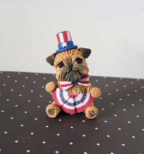 Americana Brussels Griffon 4th of July Hand sculpted Clay Collectible